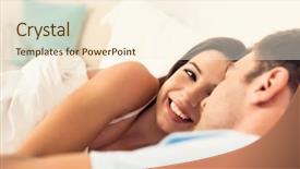  Presentation with good - Slide set consisting of affinity - young couple on bed background and a cream colored foreground
