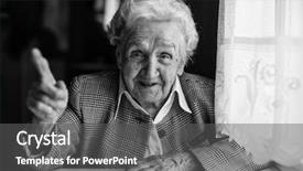  Presentation with black woman - Amazing PPT theme having affirmative - life-affirming elderly woman tells backdrop and a dark gray colored foreground