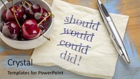  Presentation with motivational - Beautiful presentation design featuring affirmative action - should would could did backdrop and a soft green colored foreground