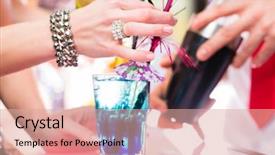  Presentation with night club - Beautiful slides featuring affluent - friends drinking with barkeeper cocktails backdrop and a coral colored foreground