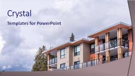  Presentation with house building - Slide set with affordable rent - top of the house background and a  colored foreground