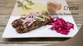  Presentation with kebab - Slide set having afghanistan - lula kebab traditional oriental dish background and a coral colored foreground