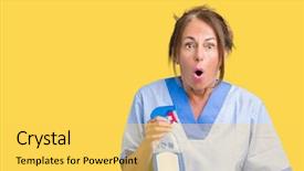  Presentation with pregnant woman cleaning - PPT layouts having afraid and excited with fear background and a yellow colored foreground