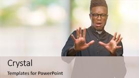  Presentation with african american talent show - Beautiful slides featuring afraid and terrified with fear backdrop and a  colored foreground