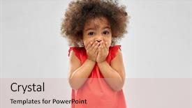  Presentation with emotion - Slide deck with afraid child - childhood expression and emotion concept background and a coral colored foreground