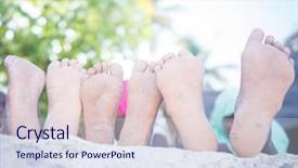  Presentation with poor children - PPT theme with children's feet together on beach background and a sky blue colored foreground
