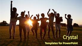  Presentation with school kids - Amazing PPT layouts having africa - silhouetted school kids jumping outdoors backdrop and a wine colored foreground