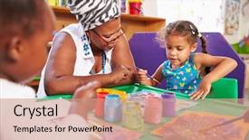  Presentation with preschool - PPT layouts with africa - teacher sitting with kids background and a coral colored foreground