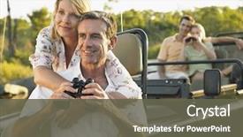  Presentation with jeep - Slides featuring africa - two happy couples on trip background and a gray colored foreground