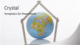  Presentation with fold - PPT layouts featuring africa and europe with the fold able ruler folded into a house shape background and a sky blue colored foreground