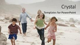  Presentation with children running - Presentation design with africa baby - happy children running on beach background and a light gray colored foreground