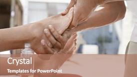  Presentation with foot massage - Presentation with africa oil - closeup of young woman receiving background and a coral colored foreground