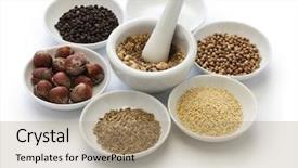  Presentation with egyptian - Audience pleasing PPT theme consisting of africa oil - homemade dukkah in a jar backdrop and a coral colored foreground