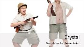  Presentation with weapons - Presentation design consisting of africa security - couple of safari hunters background and a light gray colored foreground