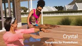  Presentation with african america - Cool new PPT layouts with african america female trainer training backdrop and a coral colored foreground