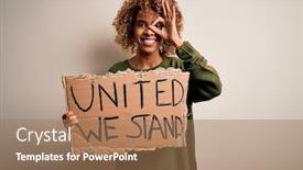  Presentation with unity - PPT theme having african-american-activist-woman-asking background and a coral colored foreground