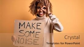  Presentation with american revolution - Presentation theme enhanced with african-american-activist-woman-asking background and a coral colored foreground