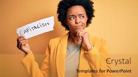  Presentation with capitalism - Presentation design consisting of african-american-afro-businesswoman background and a gold colored foreground