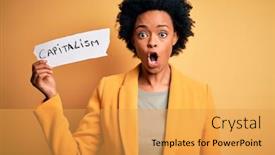  Presentation with capitalism - PPT layouts with african-american-afro-businesswoman background and a yellow colored foreground