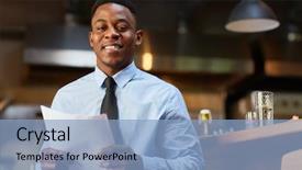  Presentation with financial - Colorful presentation theme enhanced with african-american agent with several backdrop and a light blue colored foreground