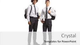  Presentation with backpacks - Slide deck having african-american-and-caucasian-male background and a  colored foreground