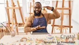  Presentation with art - Slides enhanced with african-american-artist-man background and a  colored foreground