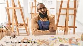  Presentation with art - PPT theme consisting of african-american-artist-man background and a lemonade colored foreground