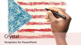  Presentation with usa flag and energy - PPT layouts featuring african american artwork - male hand drawing usa flag background and a  colored foreground