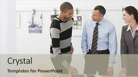  Presentation with african american meeting - Audience pleasing PPT theme consisting of african american artwork - people in a meeting backdrop and a mint green colored foreground