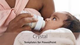  Presentation with baby bottle - Presentation theme featuring african-american-baby-sucking-feeding background and a coral colored foreground