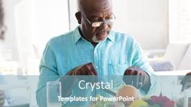  Presentation with dining table - Presentation consisting of african-american-bald-senior-man background and a teal colored foreground