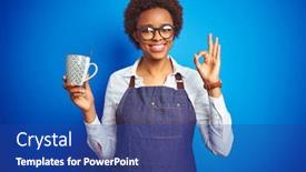  Presentation with bartender - Beautiful PPT layouts featuring african-american-barista-woman-wearing backdrop and a ocean colored foreground