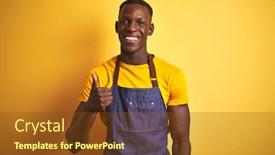  Presentation with bartender - Audience pleasing PPT theme consisting of african-american-bartender-man-wearing backdrop and a tawny brown colored foreground