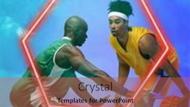  Presentation with basketball blue - Presentation theme enhanced with african-american-basketball-male-players background and a red colored foreground