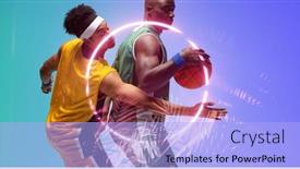  Presentation with basketball blue - PPT theme consisting of african-american-basketball-players-defending background and a light blue colored foreground