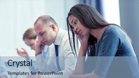  Presentation with problem solving - Audience pleasing slides consisting of african american bored woman - business teamwork people and crisis backdrop and a light blue colored foreground