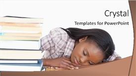  Presentation with white pigeon against the blue - Colorful slide deck enhanced with african american bored woman - student sleeping on her desk backdrop and a  colored foreground