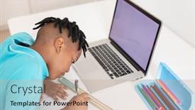  Presentation with school desk - Amazing slide set having african-american-boy-at-desk backdrop and a coral colored foreground