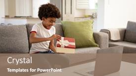  Presentation with video opening - PPT theme featuring african-american-boy-at-home background and a coral colored foreground