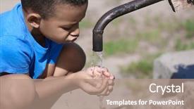  Presentation with water tap - PPT theme with african american boy drinking water background and a coral colored foreground