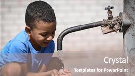  Presentation with water tap - Audience pleasing PPT theme consisting of african american boy drinking water backdrop and a coral colored foreground
