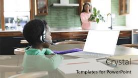  Presentation with african american - Slide deck consisting of african-american-boy-having-online background and a light gray colored foreground