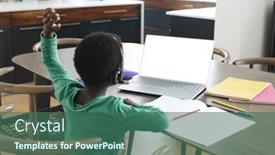  Presentation with african american - Presentation enhanced with african-american-boy-having-online and a ocean colored foreground