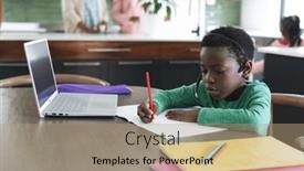  Presentation with african american - PPT theme having african-american-boy-having-online and a coral colored foreground