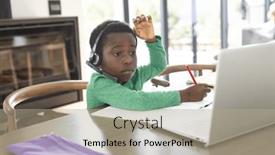  Presentation with african american - Presentation design enhanced with african-american-boy-having-online and a mint green colored foreground