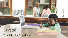  Presentation with african american - PPT theme with african-american-boy-having-online and a soft green colored foreground