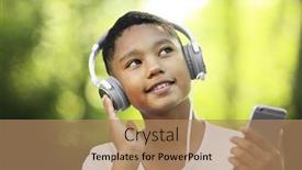  Presentation with american music - Audience pleasing presentation consisting of african-american-boy-listening-music backdrop and a coral colored foreground