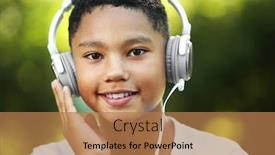  Presentation with american music - Colorful theme enhanced with african american boy listening music in park backdrop and a coral colored foreground