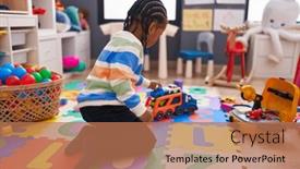  Presentation with kindergarten - Presentation design featuring african-american-boy-playing background and a coral colored foreground