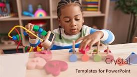  Presentation with blocks - PPT layouts enhanced with african-american-boy-playing background and a lemonade colored foreground